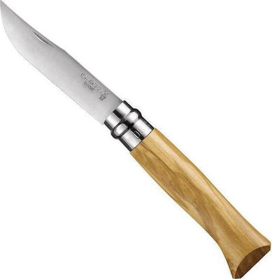 Opinel Νo.8 Inox Λαβή Ελιά Pocket Knife Brown with Blade made of Stainless Steel in Sheath