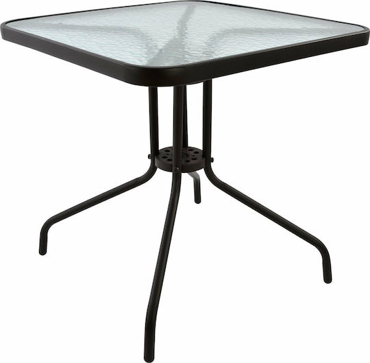 Figo Outdoor Dinner Free Standing Table with Glass Surface and Metal Frame Brown 70x70x72cm