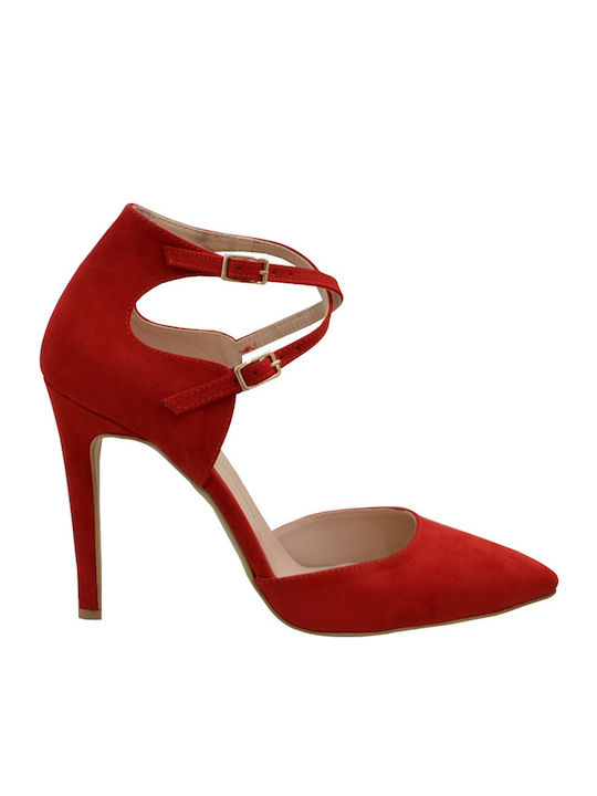 S.Piero Red Suede Велурени Токчета с каишка Червени
