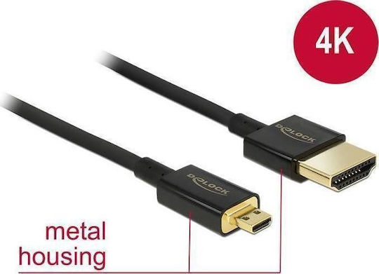 DeLock HDMI 2.0 Premium High Speed 4K 60Hz HDR Cable HDMI male - micro HDMI male 0.5m Μαύρο