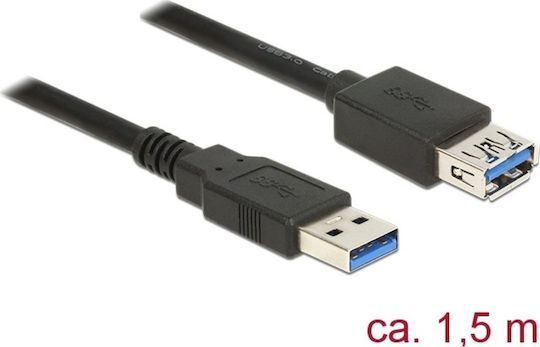 DeLock USB 3.0 Cablu USB-A - USB-A female Negru 1.5m 85055