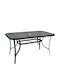 Outdoor Dinner Free Standing Table with Glass Surface and Metal Frame Black 120x70x72cm