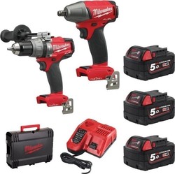 Milwaukee M18 ONEPP2D-503X Set Schlagbohrschrauber & Schlagschrauber 18V mit 3 Batterien 5Ah