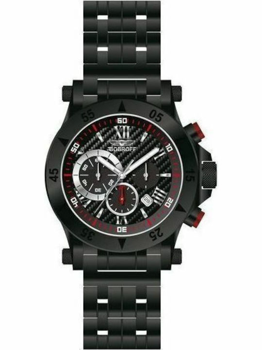 Bobroff Ανδρικό Ρολόι 44mm Μπαταρίας με Μαύρο Μεταλλικό Μπρασελέ
