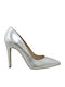 S.Piero Leather Pointed Toe Silver Heels