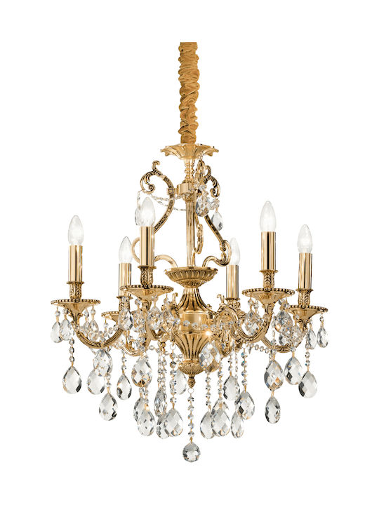 Ideal Lux Chandelier Candlestick 6xE14 Gold 62cm 060507