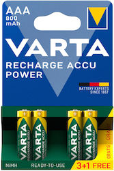 Varta Rechargeable Accu Wiederaufladbare Batterien AAA Ni-MH 800mAh 1.2V 4Stück