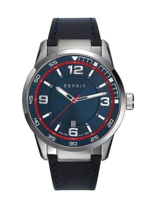Esprit Ανδρικό Ρολόι 45mm Μπαταρίας με Μαύρο Δερμάτινο Λουράκι