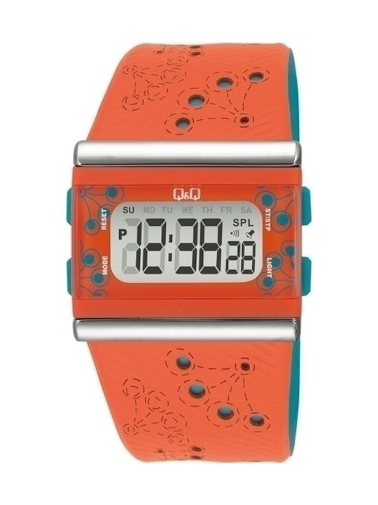 Q&Q Digital Watch with Orange Rubber Strap M116J007Y