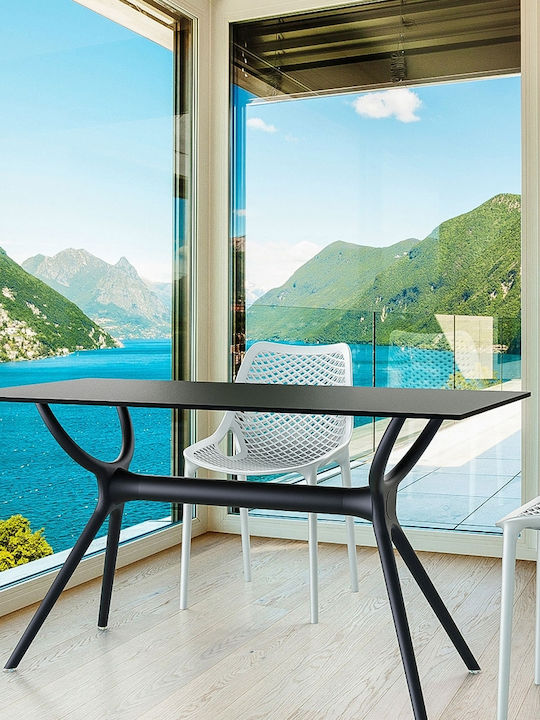 Air Outdoor Dinner Free Standing Table with Wood Surface and Polypropylene Frame Black 180x90x74cm