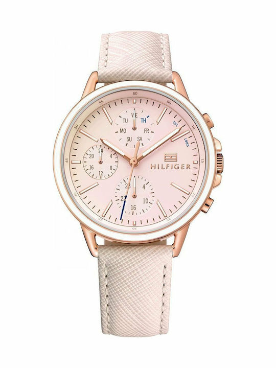 Tommy Hilfiger Carly Γυναικείο Ρολόι 40mm Χρονογράφος Μπαταρίας με Ροζ Δερμάτινο Λουράκι