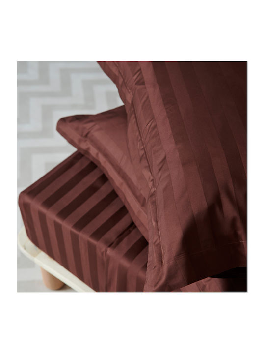 Palamaiki Satin Stripes Super Double Cotton Satin Duvet Cover Set with Pillowcases 240x255 10 Brunette 9-170700-001