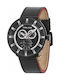 Police League Watch Chronograph Battery with Black Leather Strap