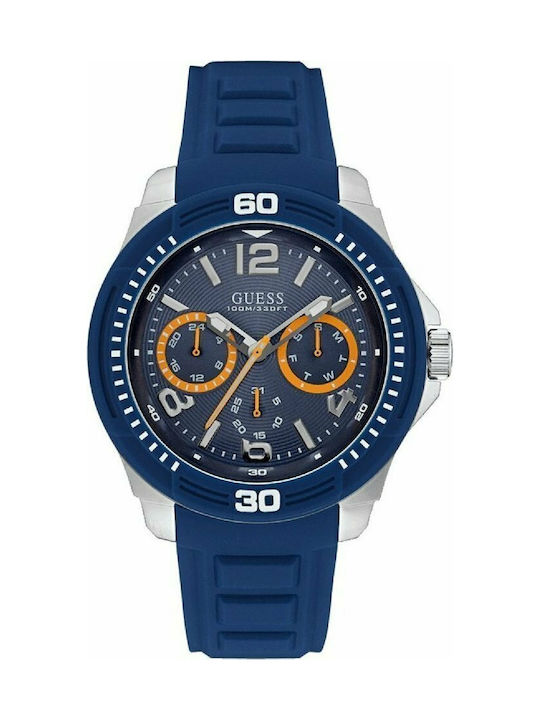 Guess W0967G2 Watch Chronograph Battery with Blue Rubber Strap W0967G2