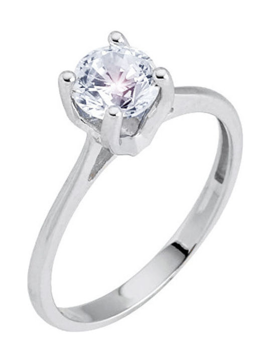 White Gold Solitaire Ring K9 with Zircon