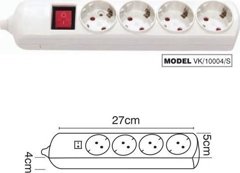 VK Lighting Πολύπριζο 4 Θέσεων με Διακόπτη Χωρίς Καλώδιο