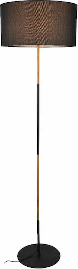 Aca Aca Textile Stehlampe H165xM45cm mit Lampenbirnensockel für E27 Schwarz/Wood