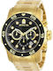 Invicta Pro Diver Мъжки часовник 48mm Хронограф На батерия с Златен Метална гривна