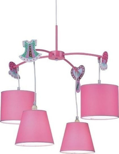 Aca Candelabru Lumini De Tavan Pentru Copii Suspendat Din Țesătură 40W Cu Bază Bec E14 Roz 65cm