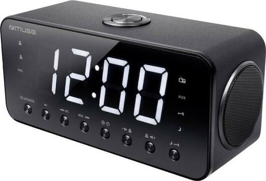 Muse M-192CR Tischuhr Digital LED Holz mit Wecker & Tischuhr Schwarz