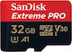 Sandisk Extreme Pro microSDHC 32GB Clasa 10 U3 V30 A1 UHS-I cu adaptor