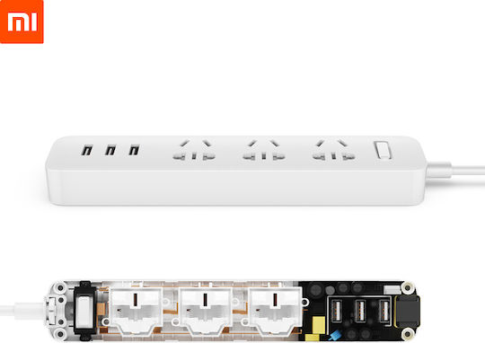 Xiaomi Mi Power Strip 3 Sockets Πολύπριζο 3 Θέσεων με 3 USB-A και Καλώδιο 1.8m