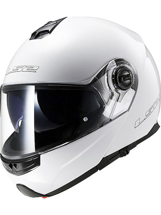 LS2 Strobe FF325 Flip-Up Helmet with Sun Visor ECE 22.05 1550gr Solid White Gloss KR3292