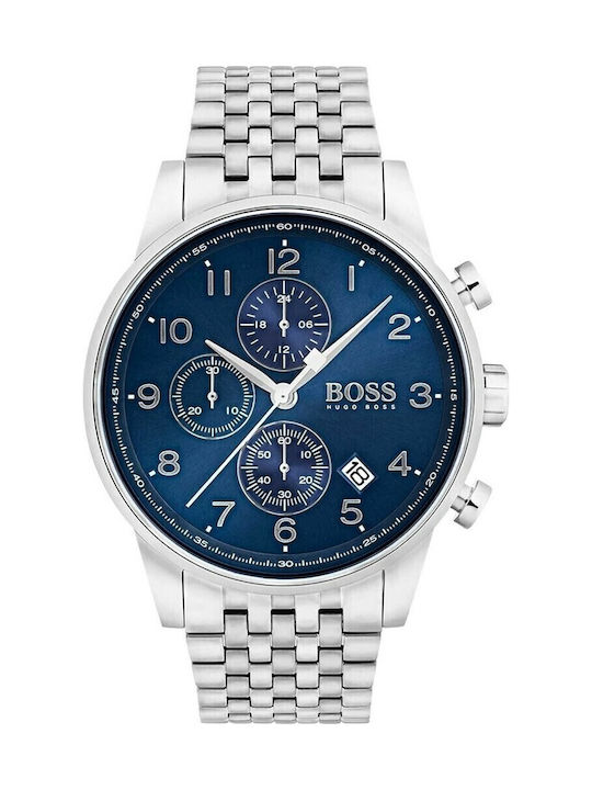 Boss Navigator Herrenuhr 44mm Chronograph Batterie mit Silber Metallarmband