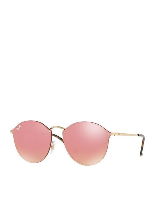 Ray Ban Blaze Round Unisex Sonnenbrille mit Gold Metall Gestell und Rosa Spiegel Linse RB3574N 001/E4