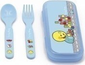 Zak Designs Baby Set mit Gabel Smiley World Boy aus Melamin in Hülle Hellblau 2Stück