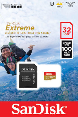 Sandisk Extreme Action microSDHC 32GB Class 10 U3 V30 A1 UHS-I με αντάπτορα