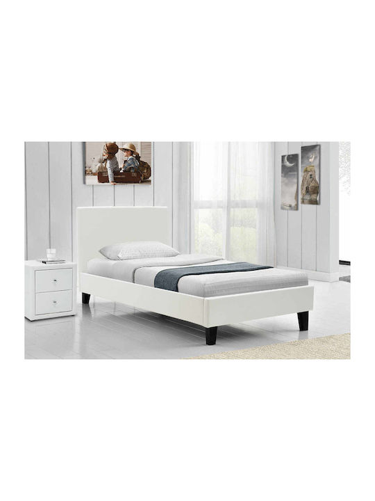 Nevil Bett Einzelbett Mit Kunstleder bezogen White mit Latten für Matratze 100x200cm