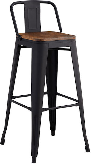 Metallischer Gartenhocker für Bar Außenbereich Relix Wood Dunkel Eiche / Schwarz 44x44x100cm