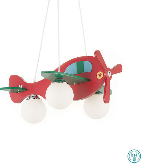 Ideal Lux Flugzeug Kronleuchter Kinderdeckenleuchte Deckenleuchte 40W mit Fassung E14 Rot 51x23cm