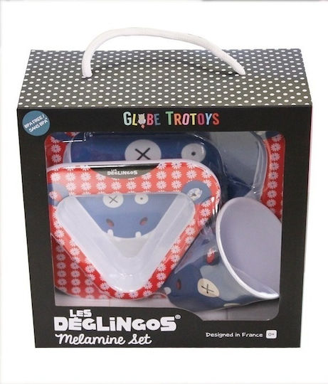 Les Deglingos Feeding Set Hippipos the Hippopotamus Food Set made of Melamine Multicolour 3pcs