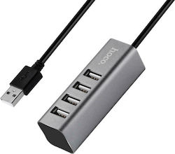 Hoco HB1 USB 2.0 4 Port Hub with USB-A Connection & Charging Port Gray