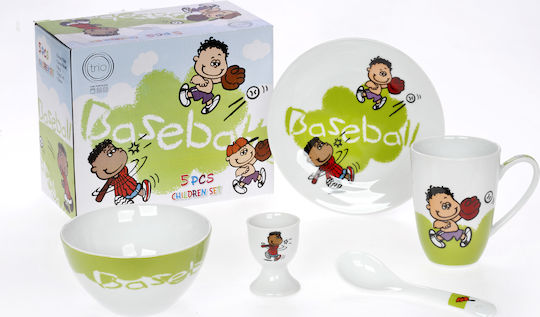 Cryspo Trio Комплект за Хранене Baseball от Порцелан Многоцветен 5бр