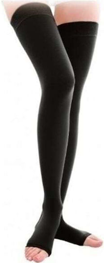 Adco 07275 Thigh High Graduated Compression Socks with Silicone and Open Toes 20-30 mmHg Black