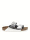 Arizona Soft Footbed Natural Leather Women's Flat Sandals Anatomic Metallic Silver Narrow Fit