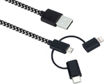 Sandberg Geflochten USB zu Blitzschlag / Typ-C / Micro-USB Kabel 3A Schwarz 1m (441-01)