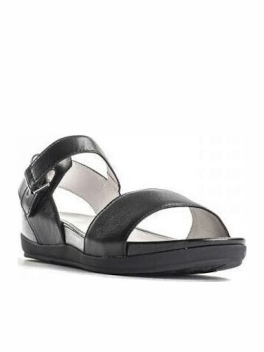 Eve 1 Leather Women's Flat Sandals Flatforms in Black Color