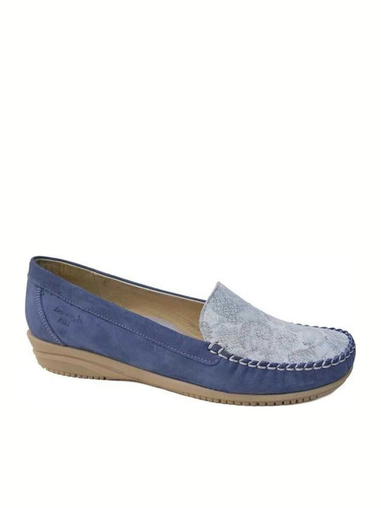 Boxer Leather Women's Loafers in Light Blue Color