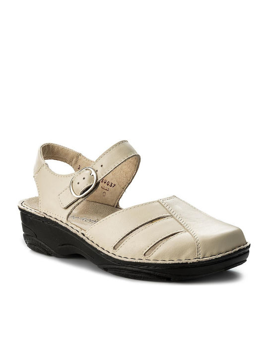 Birthe Leather Women's Flat Sandals Anatomic in White Color