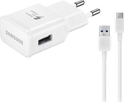 Samsung Φορτιστής με Θύρα USB-A και Καλώδιο USB-C 15W Λευκός (EP-TA20EWE + EP-DN930 Bulk)