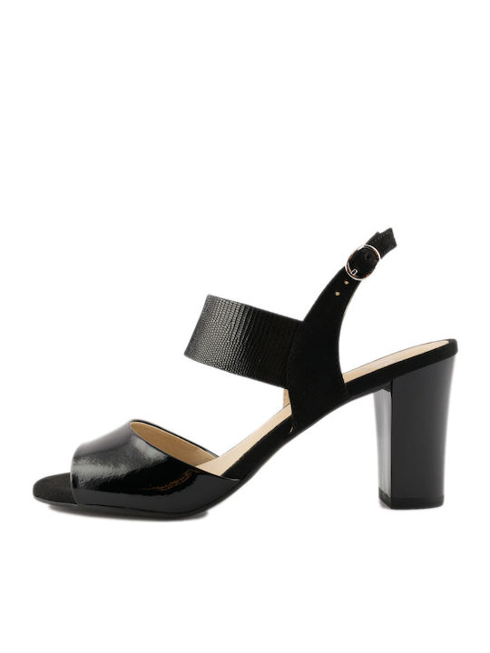 Caprice Leather Women's Sandals Black with Chunky Medium Heel