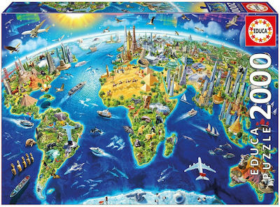 World Landmarks Globe Puzzle 2D 2000 Pieces