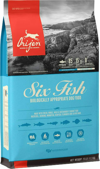 Orijen Six Fish 11.4kg Dry Food Grain-Free & Gluten-Free for Adult Dogs with Fish