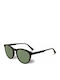 Men's Sunglasses with Black Horn-Rimmed Frame and Green Lens