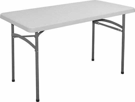 Outdoor Dinner Foldable Table with Plastic Surface and Metal Frame White 122x60x74cm