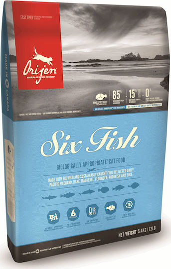 Orijen Six Fish Суха Храна без Зърнени и Глутен за Възрастни Котки с Риба 1.8кг